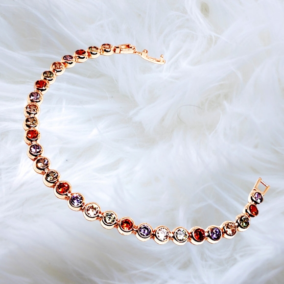 Rose Gold Overlay over German Silver Bracelet with Multicolor Sapphires - Picture 7 of 8